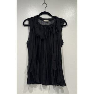 Nina Ricci Black Cashmere‎ Silk Knit Tank Women’s Size Large Fringe Whimsigoth